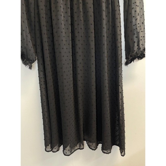 Braeve Women’s XS Embroidered Sheer Swiss dot Midi Dress Black Floral Ruffle - Picture 4 of 6